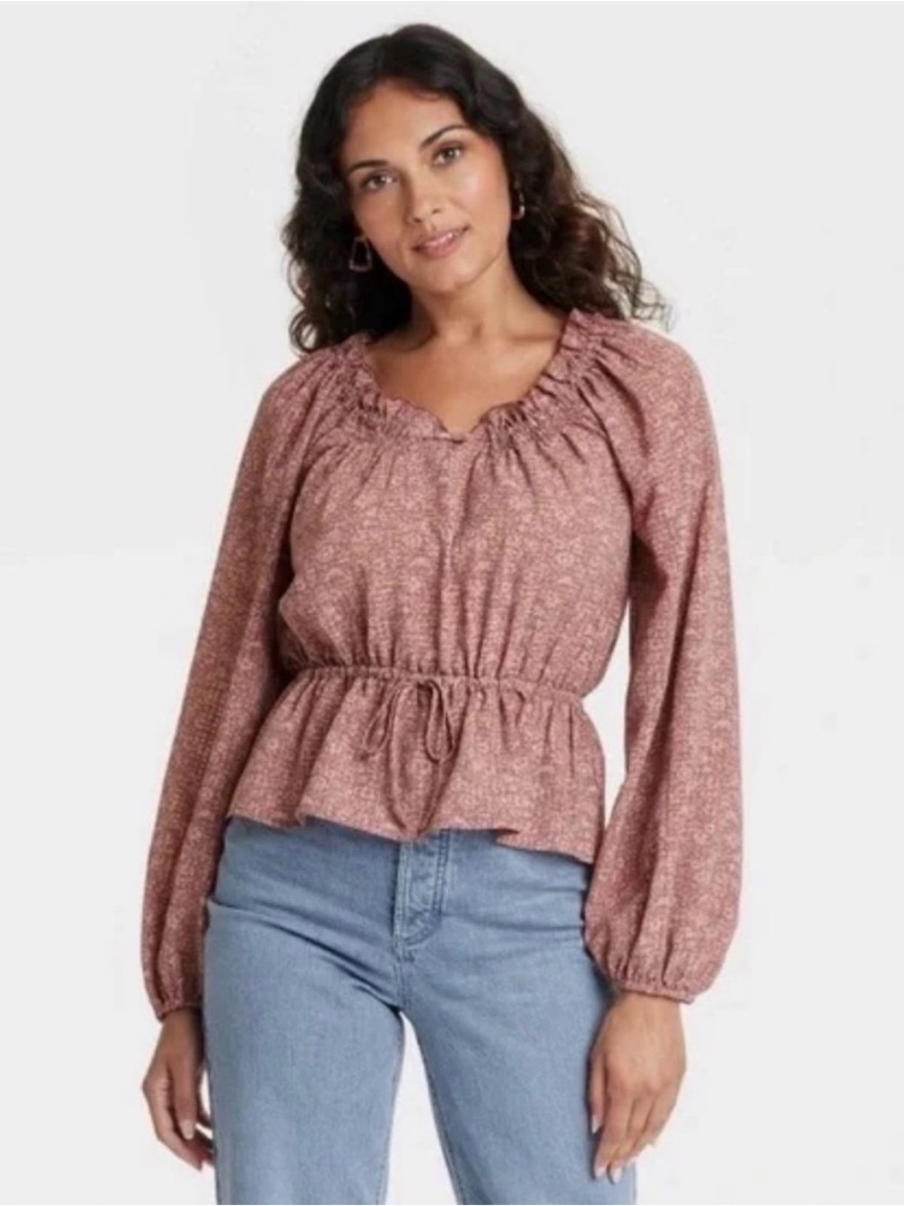 Universal Thread Mauve Pink Peasant Blouse with Drawstring Waist